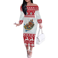 Malta Christmas Family Matching Off The Shoulder Long Sleeve Dress and Hawaiian Shirt Presepju Nativity Scene on Luzzu Boat - Wonder Print Shop