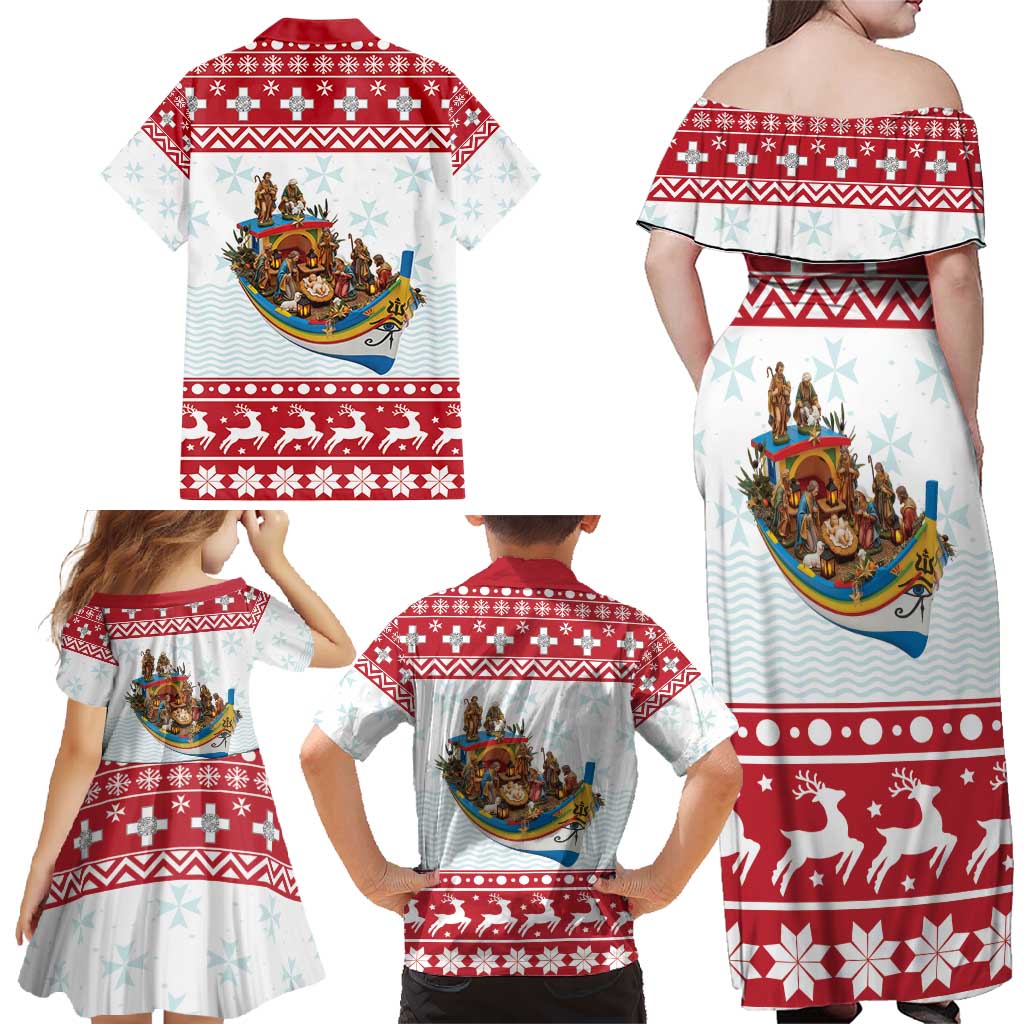 Malta Christmas Family Matching Off Shoulder Maxi Dress and Hawaiian Shirt Presepju Nativity Scene on Luzzu Boat - Wonder Print Shop