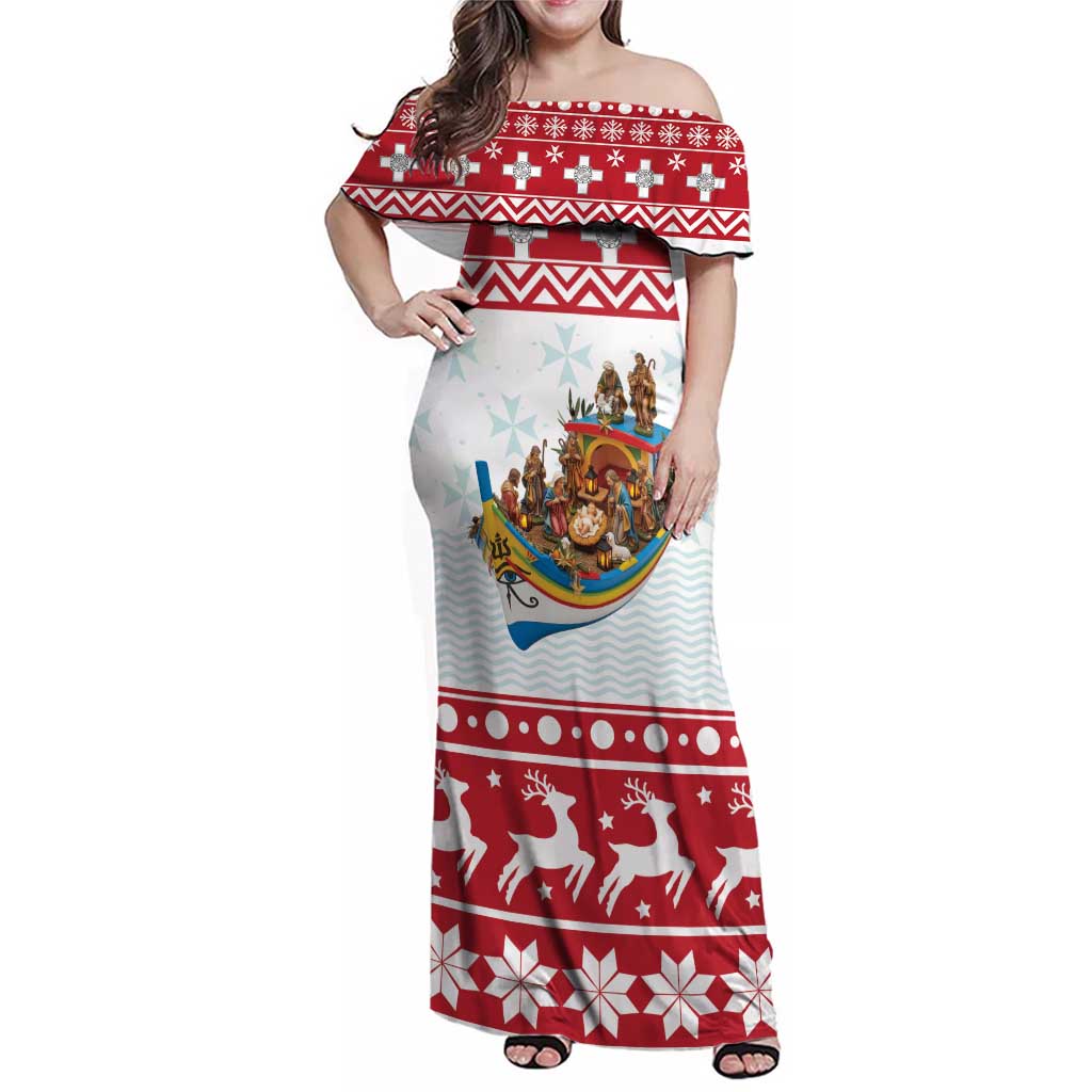Malta Christmas Family Matching Off Shoulder Maxi Dress and Hawaiian Shirt Presepju Nativity Scene on Luzzu Boat - Wonder Print Shop