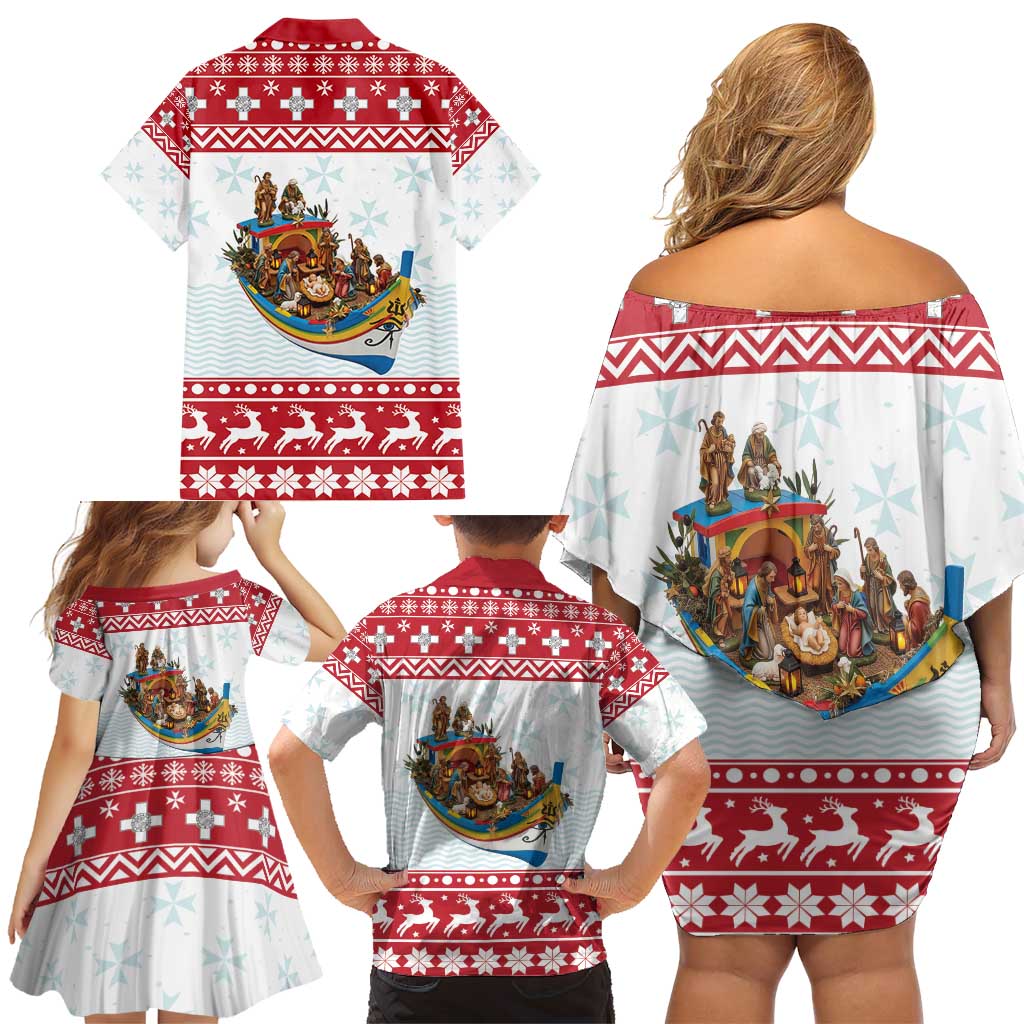 Malta Christmas Family Matching Off Shoulder Short Dress and Hawaiian Shirt Presepju Nativity Scene on Luzzu Boat - Wonder Print Shop