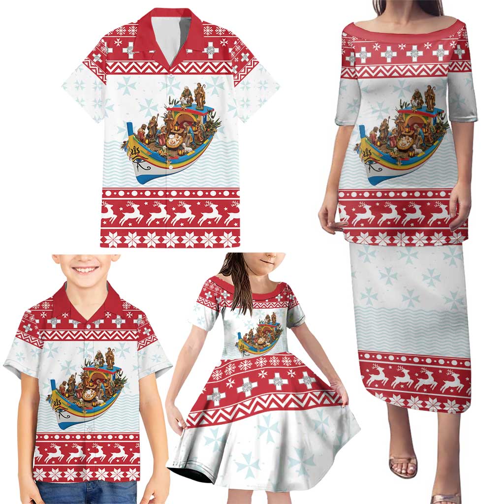 Malta Christmas Family Matching Puletasi and Hawaiian Shirt Presepju Nativity Scene on Luzzu Boat - Wonder Print Shop