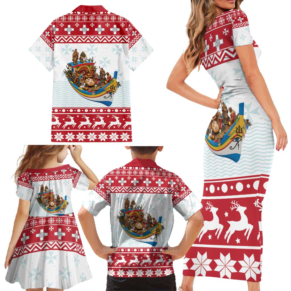 Malta Christmas Family Matching Short Sleeve Bodycon Dress and Hawaiian Shirt Presepju Nativity Scene on Luzzu Boat - Wonder Print Shop