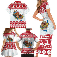 Malta Christmas Family Matching Short Sleeve Bodycon Dress and Hawaiian Shirt Presepju Nativity Scene on Luzzu Boat - Wonder Print Shop