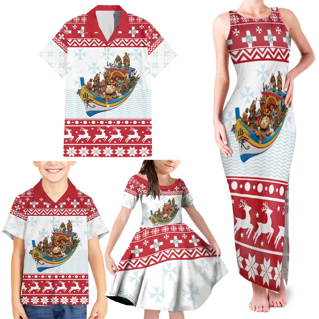 Malta Christmas Family Matching Tank Maxi Dress and Hawaiian Shirt Presepju Nativity Scene on Luzzu Boat - Wonder Print Shop