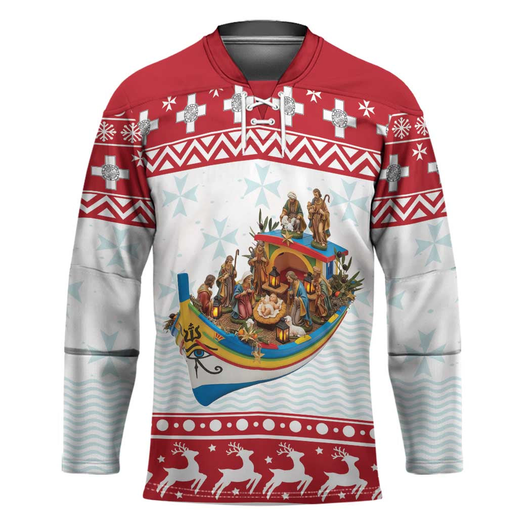 Malta Christmas Hockey Jersey Presepju Nativity Scene on Luzzu Boat - Wonder Print Shop
