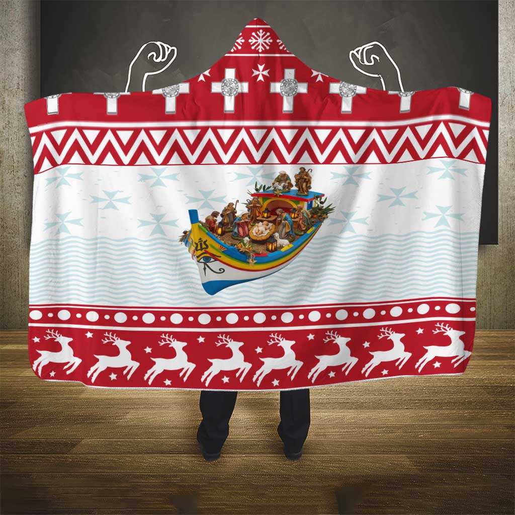 Malta Christmas Hooded Blanket Presepju Nativity Scene on Luzzu Boat - Wonder Print Shop
