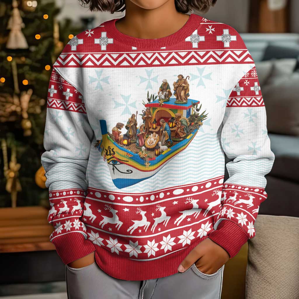 Malta Christmas Kid Ugly Christmas Sweater Presepju Nativity Scene on Luzzu Boat - Wonder Print Shop