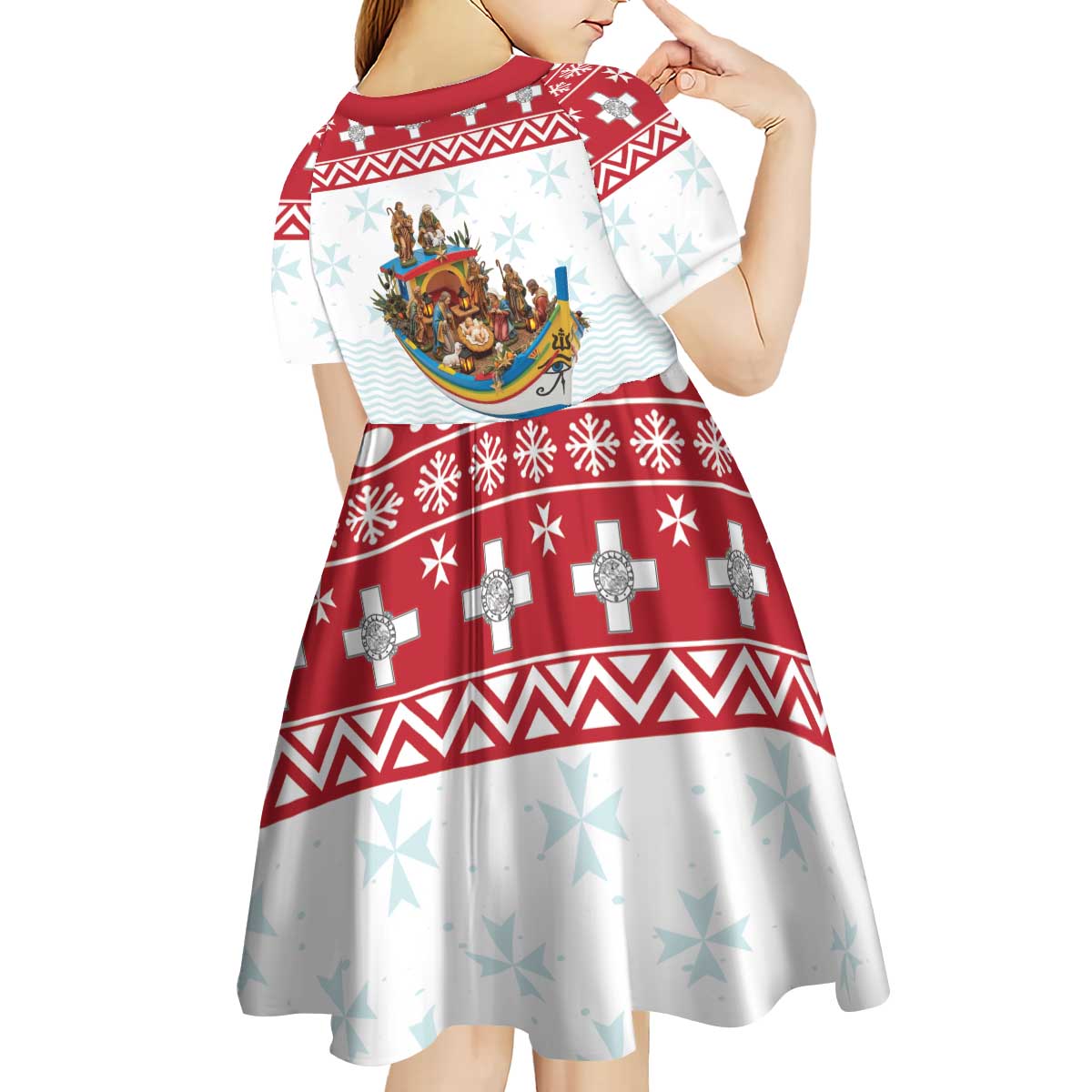 Malta Christmas Kid Short Sleeve Dress Presepju Nativity Scene on Luzzu Boat - Wonder Print Shop