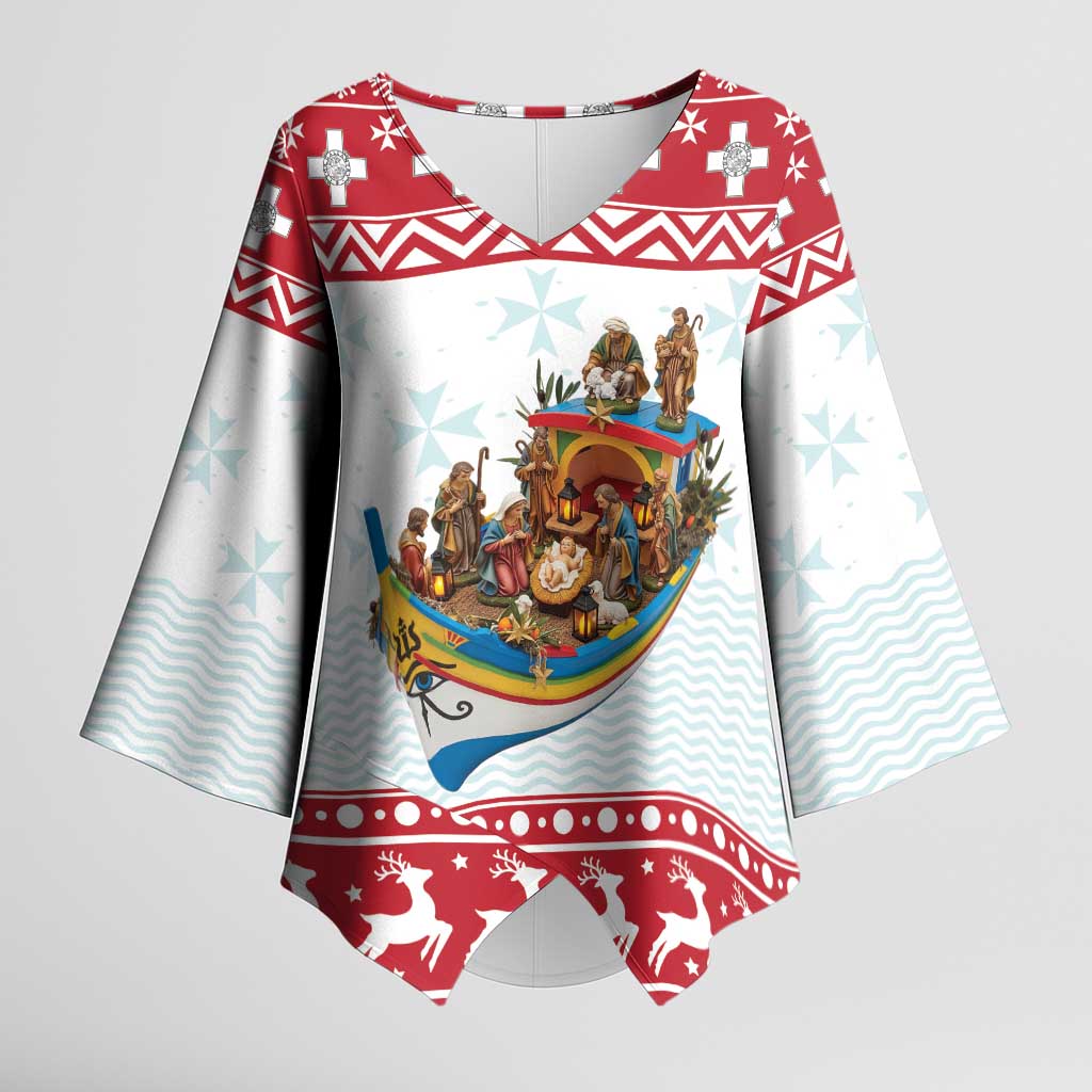 Malta Christmas Kimono Sleeve Blouse Presepju Nativity Scene on Luzzu Boat - Wonder Print Shop