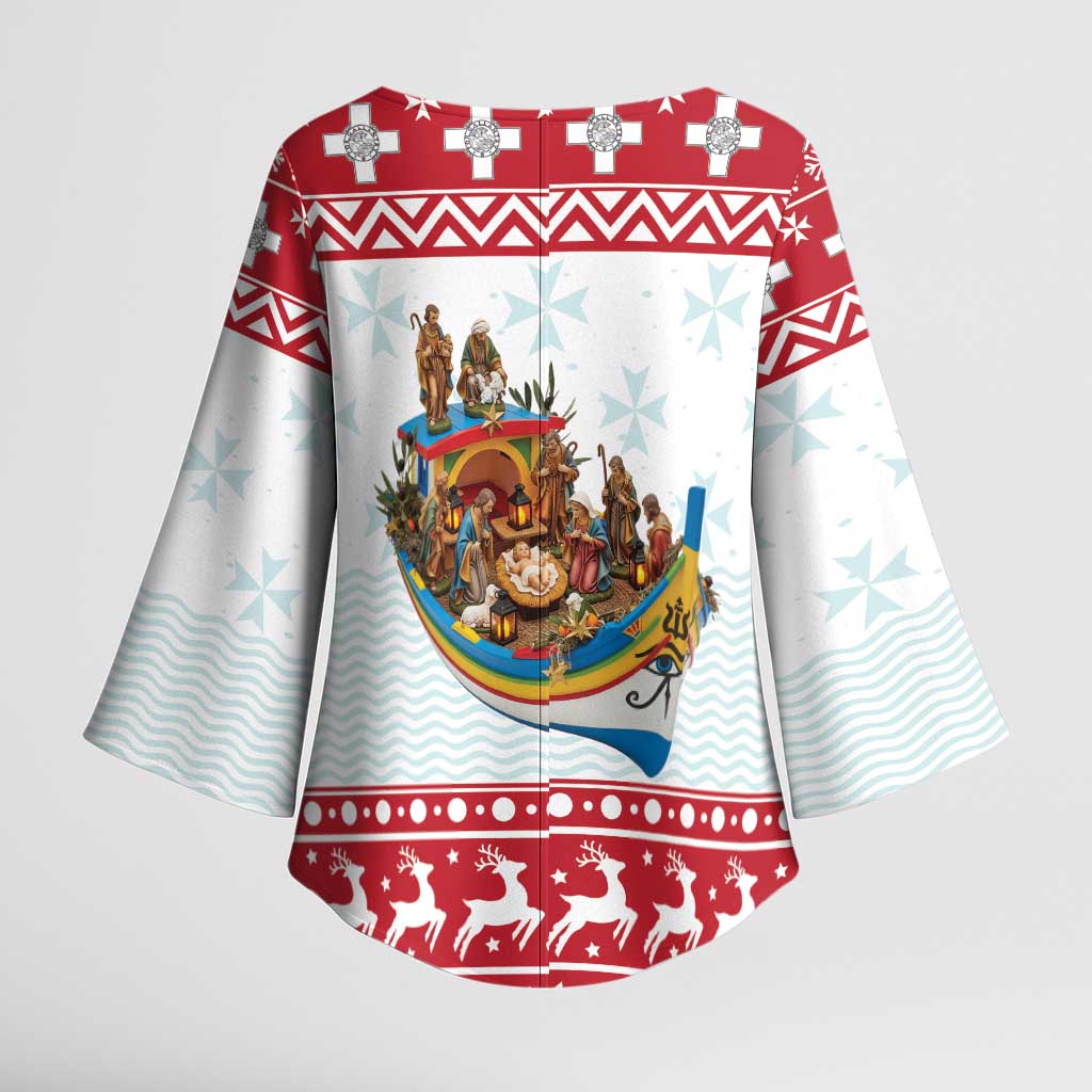 Malta Christmas Kimono Sleeve Blouse Presepju Nativity Scene on Luzzu Boat - Wonder Print Shop