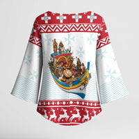 Malta Christmas Kimono Sleeve Blouse Presepju Nativity Scene on Luzzu Boat - Wonder Print Shop