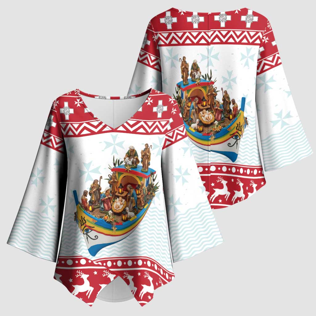 Malta Christmas Kimono Sleeve Blouse Presepju Nativity Scene on Luzzu Boat - Wonder Print Shop