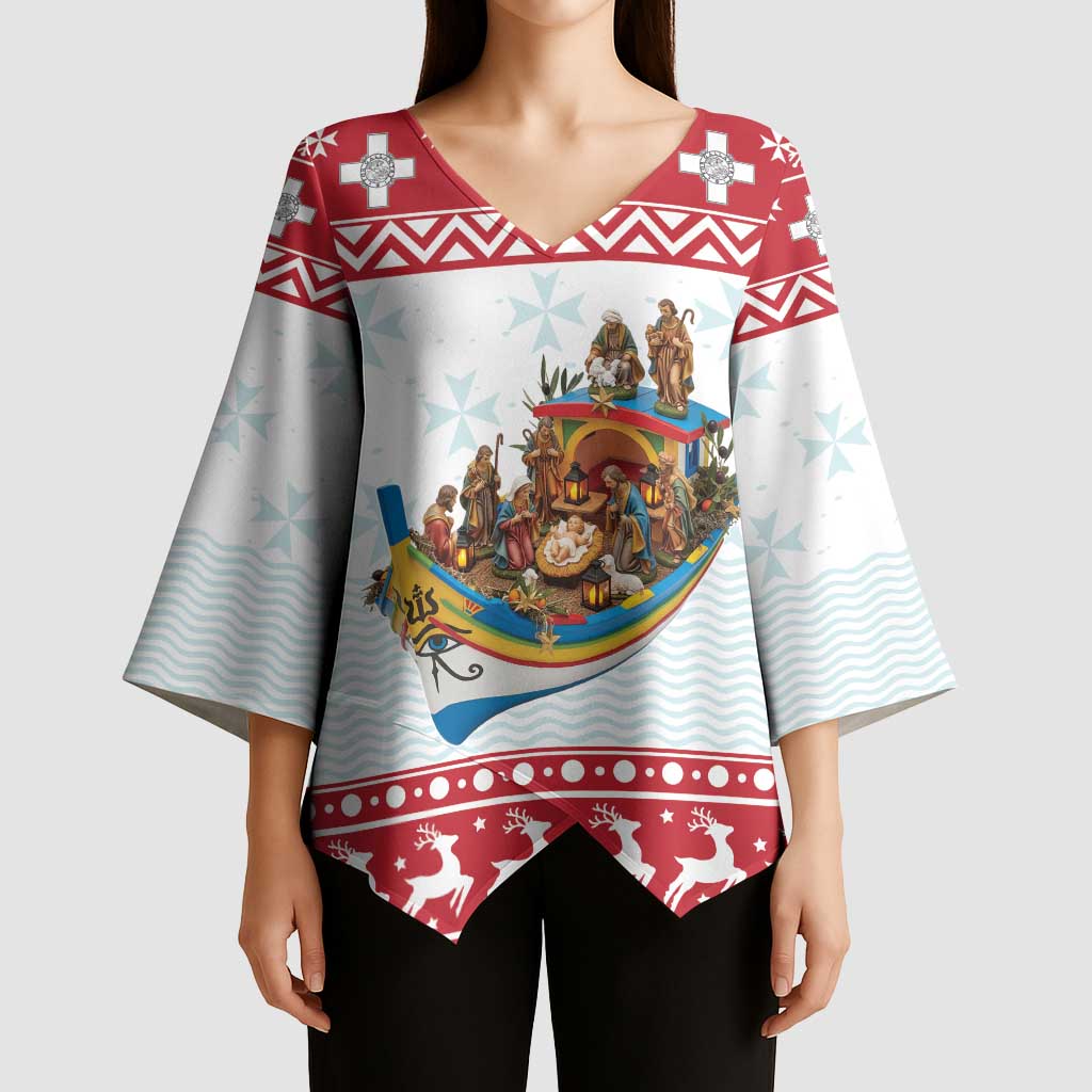 Malta Christmas Kimono Sleeve Blouse Presepju Nativity Scene on Luzzu Boat - Wonder Print Shop