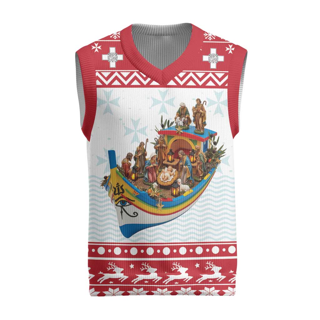 Malta Christmas Knitted V-Neck Vest Presepju Nativity Scene on Luzzu Boat - Wonder Print Shop