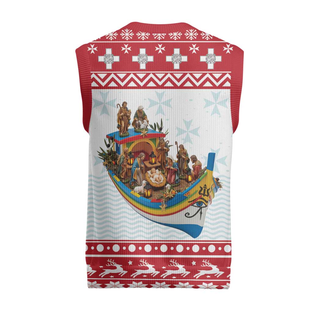 Malta Christmas Knitted V-Neck Vest Presepju Nativity Scene on Luzzu Boat - Wonder Print Shop