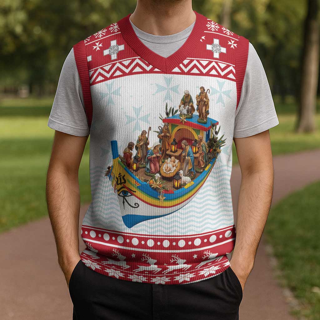 Malta Christmas Knitted V-Neck Vest Presepju Nativity Scene on Luzzu Boat - Wonder Print Shop