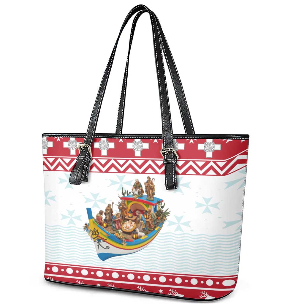 Malta Christmas Leather Tote Bag Presepju Nativity Scene on Luzzu Boat - Wonder Print Shop