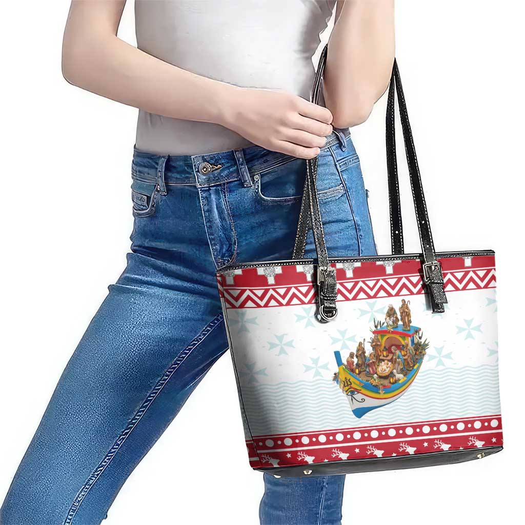 Malta Christmas Leather Tote Bag Presepju Nativity Scene on Luzzu Boat - Wonder Print Shop