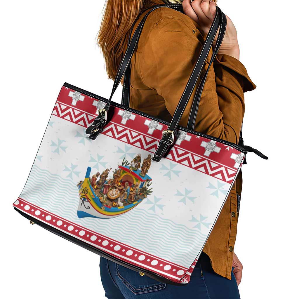 Malta Christmas Leather Tote Bag Presepju Nativity Scene on Luzzu Boat - Wonder Print Shop