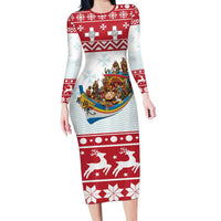 Malta Christmas Long Sleeve Bodycon Dress Presepju Nativity Scene on Luzzu Boat - Wonder Print Shop