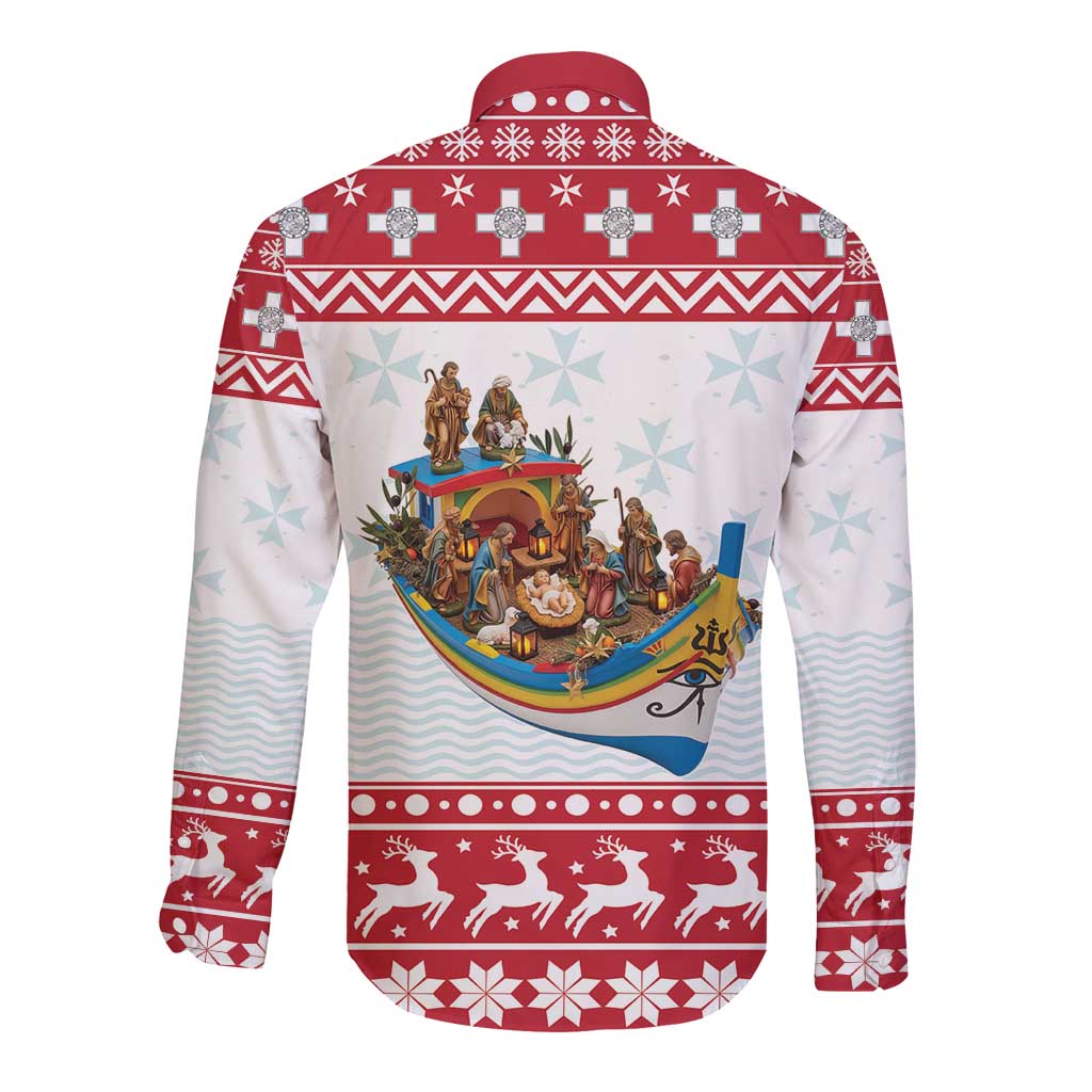 Malta Christmas Long Sleeve Button Shirt Presepju Nativity Scene on Luzzu Boat - Wonder Print Shop