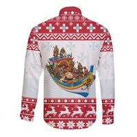 Malta Christmas Long Sleeve Button Shirt Presepju Nativity Scene on Luzzu Boat - Wonder Print Shop
