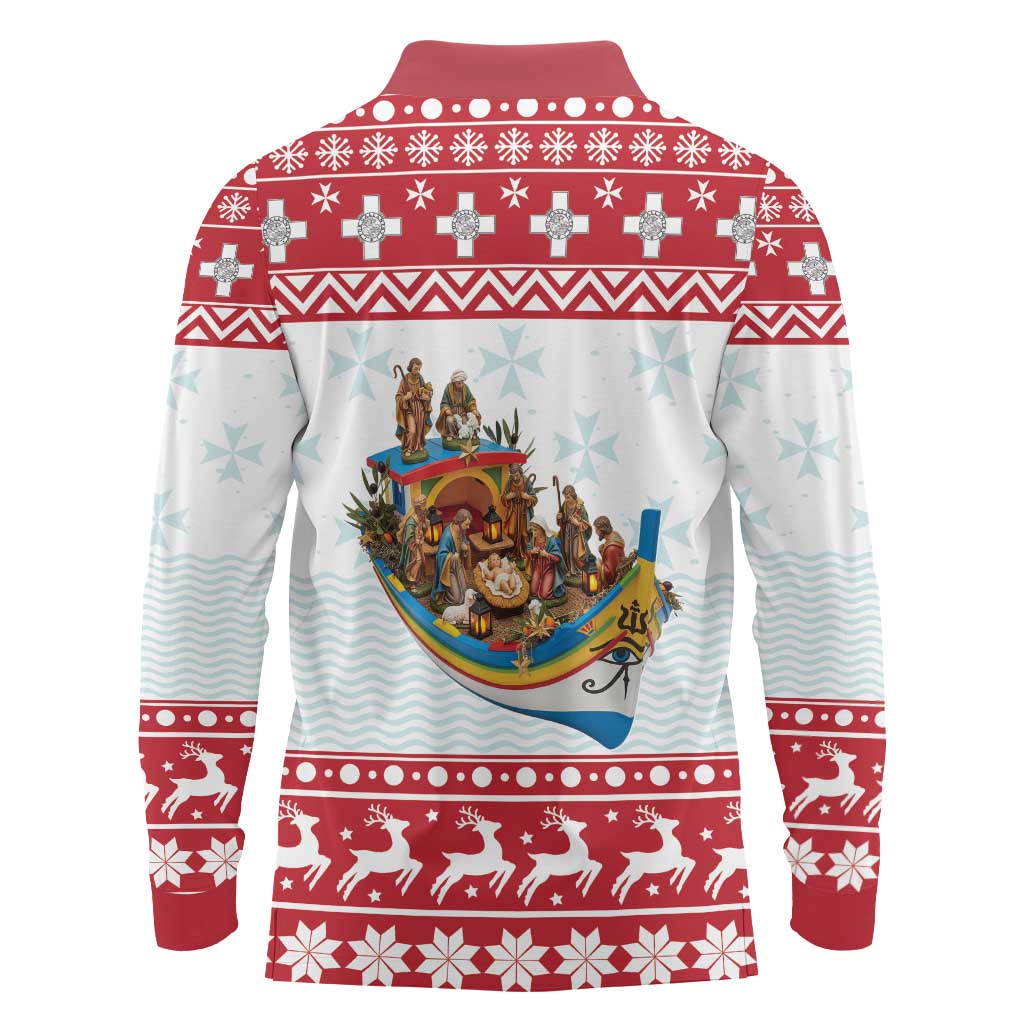 Malta Christmas Long Sleeve Polo Shirt Presepju Nativity Scene on Luzzu Boat - Wonder Print Shop