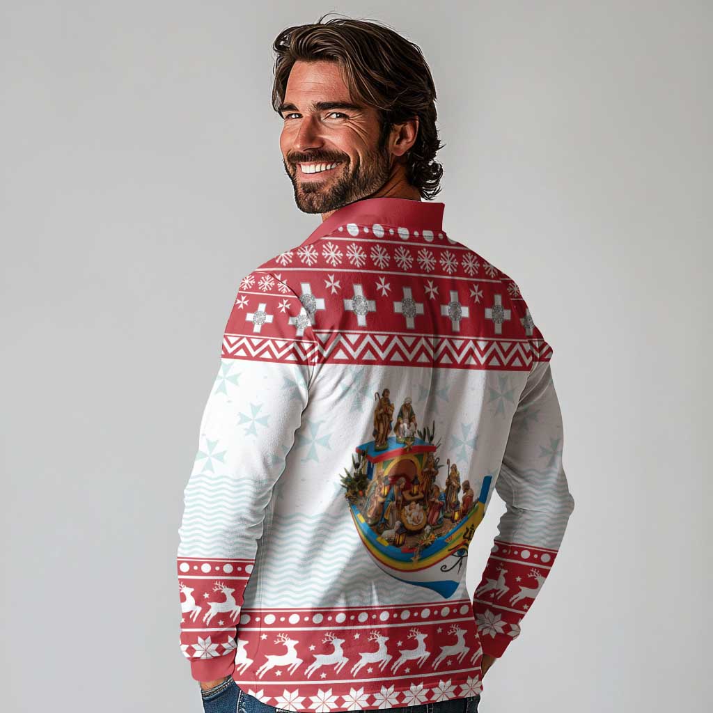 Malta Christmas Long Sleeve Polo Shirt Presepju Nativity Scene on Luzzu Boat - Wonder Print Shop