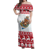 Malta Christmas Off Shoulder Maxi Dress Presepju Nativity Scene on Luzzu Boat - Wonder Print Shop