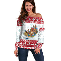 Malta Christmas Off Shoulder Sweater Presepju Nativity Scene on Luzzu Boat - Wonder Print Shop