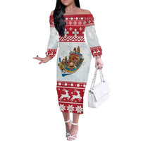 Malta Christmas Off The Shoulder Long Sleeve Dress Presepju Nativity Scene on Luzzu Boat - Wonder Print Shop