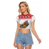 Malta Christmas Raglan Cropped T Shirt Presepju Nativity Scene on Luzzu Boat - Wonder Print Shop