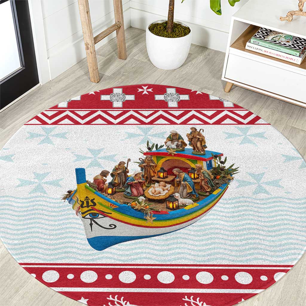 Malta Christmas Round Carpet Presepju Nativity Scene on Luzzu Boat - Wonder Print Shop