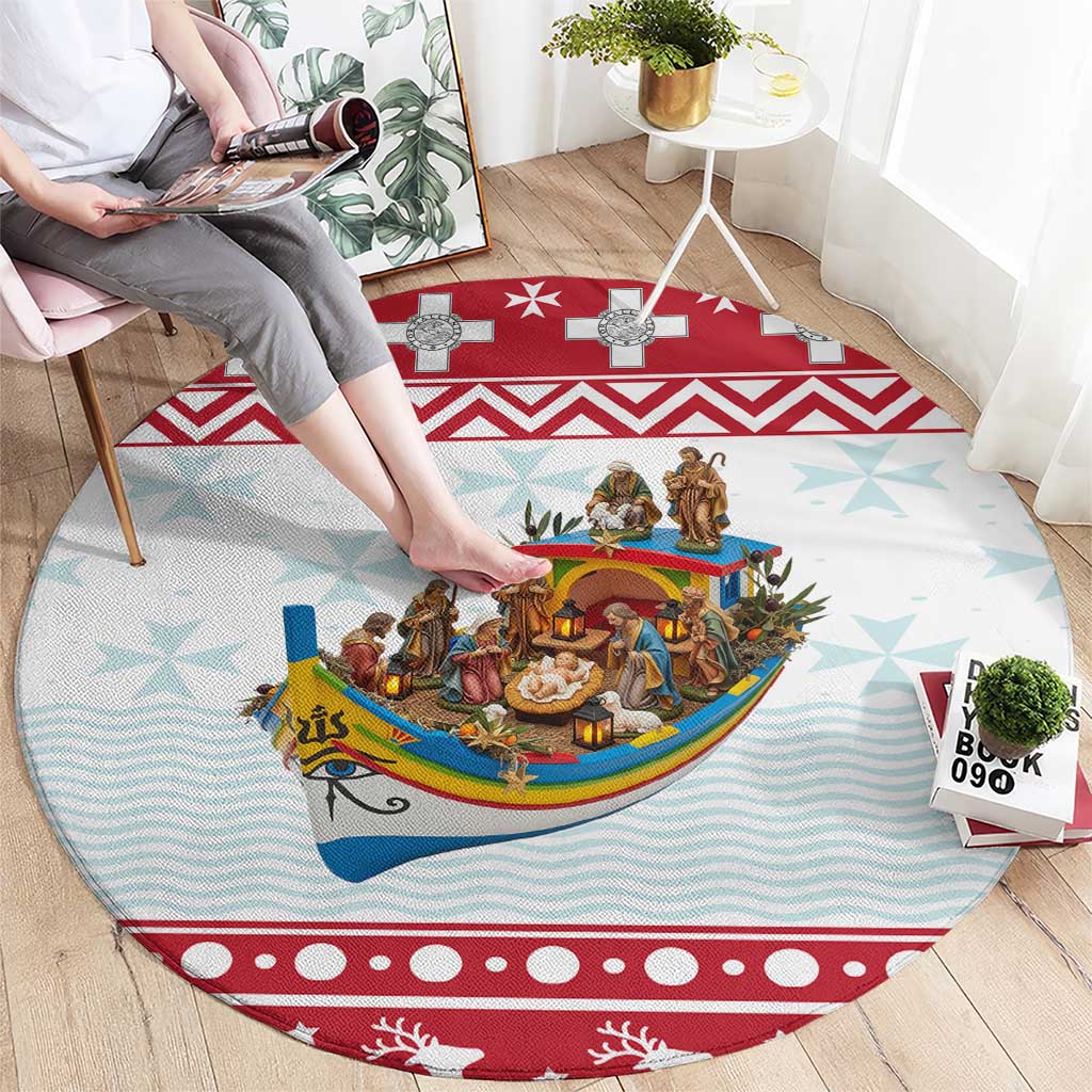 Malta Christmas Round Carpet Presepju Nativity Scene on Luzzu Boat - Wonder Print Shop