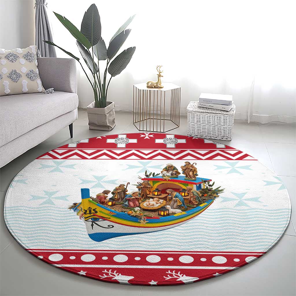 Malta Christmas Round Carpet Presepju Nativity Scene on Luzzu Boat - Wonder Print Shop