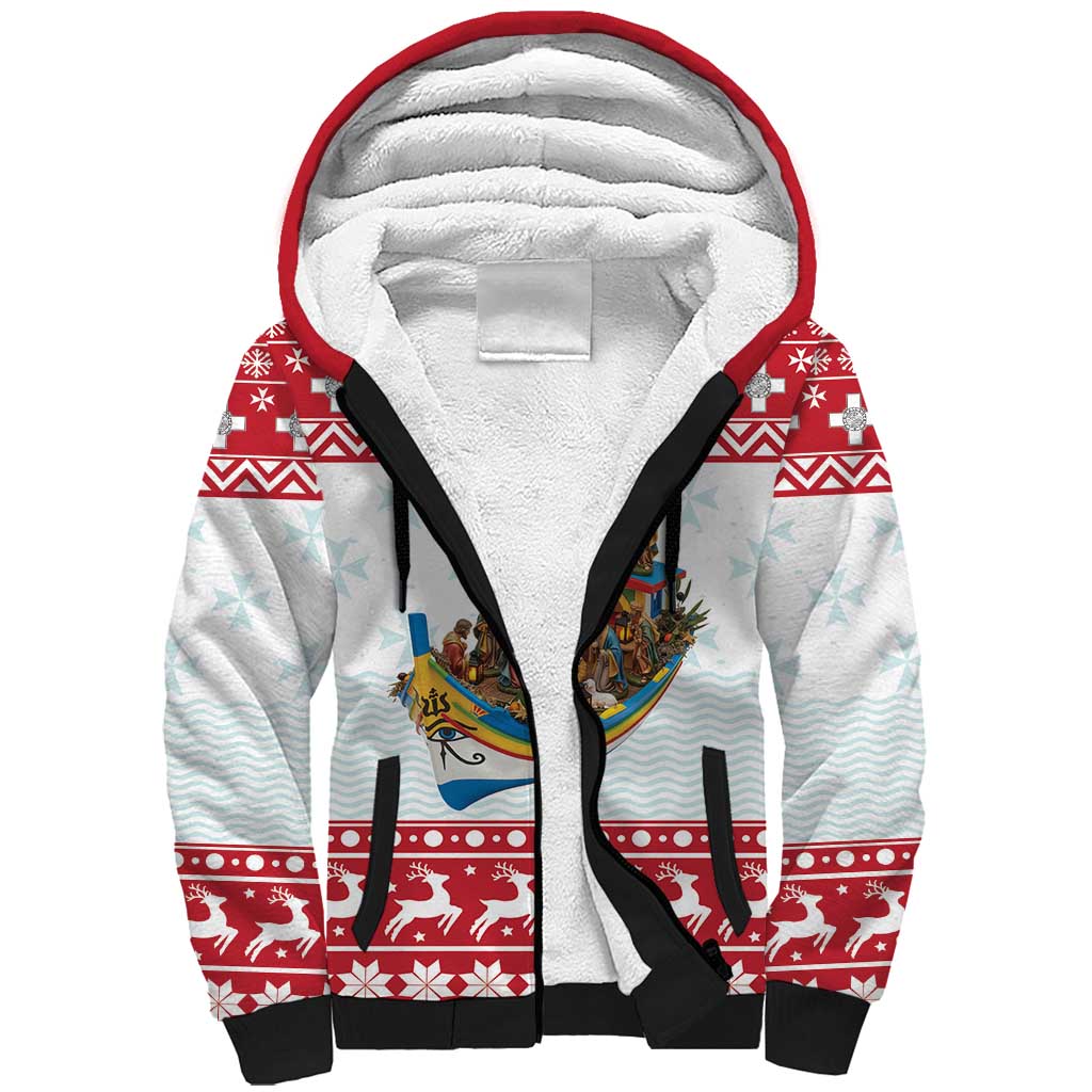 Malta Christmas Sherpa Hoodie Presepju Nativity Scene on Luzzu Boat - Wonder Print Shop