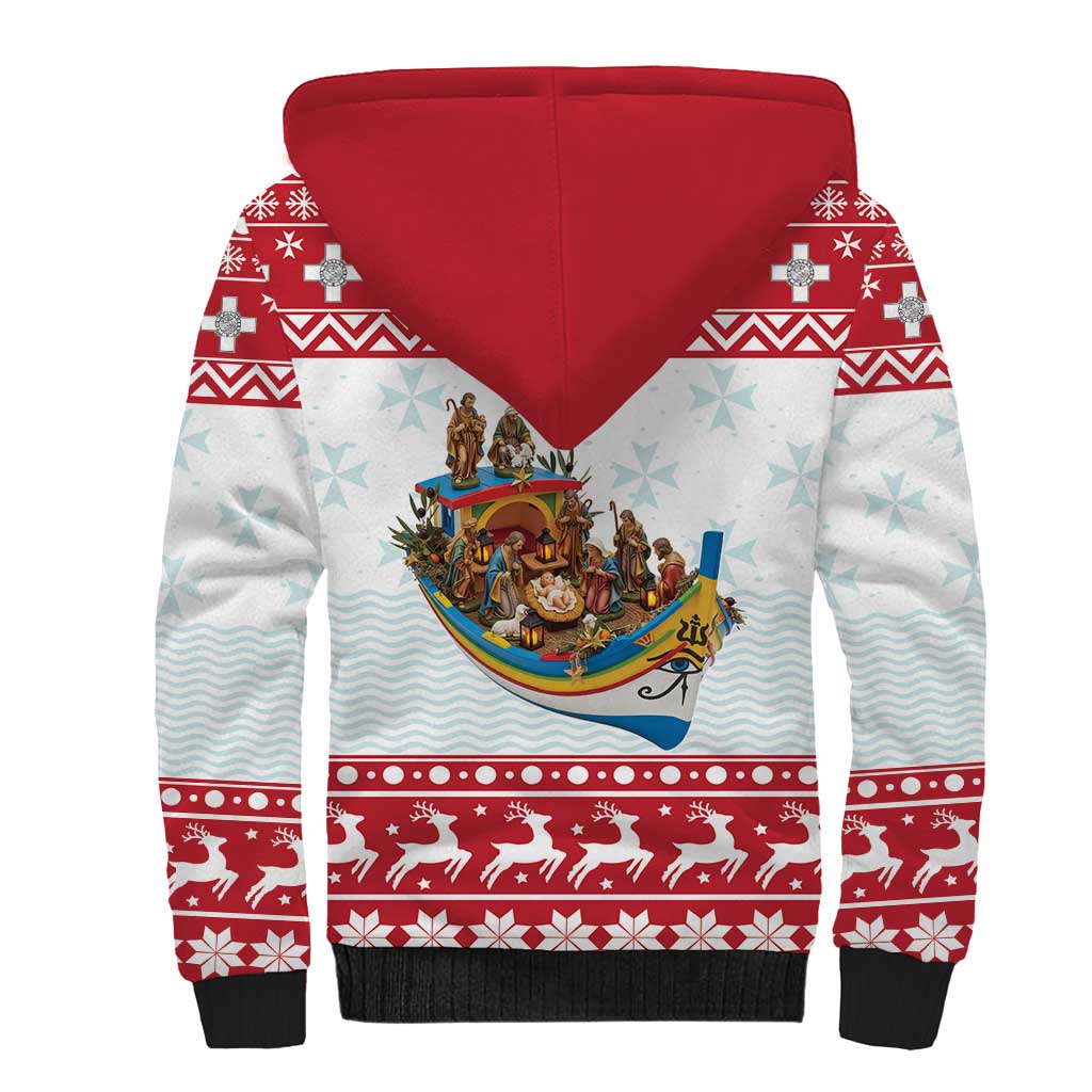 Malta Christmas Sherpa Hoodie Presepju Nativity Scene on Luzzu Boat - Wonder Print Shop