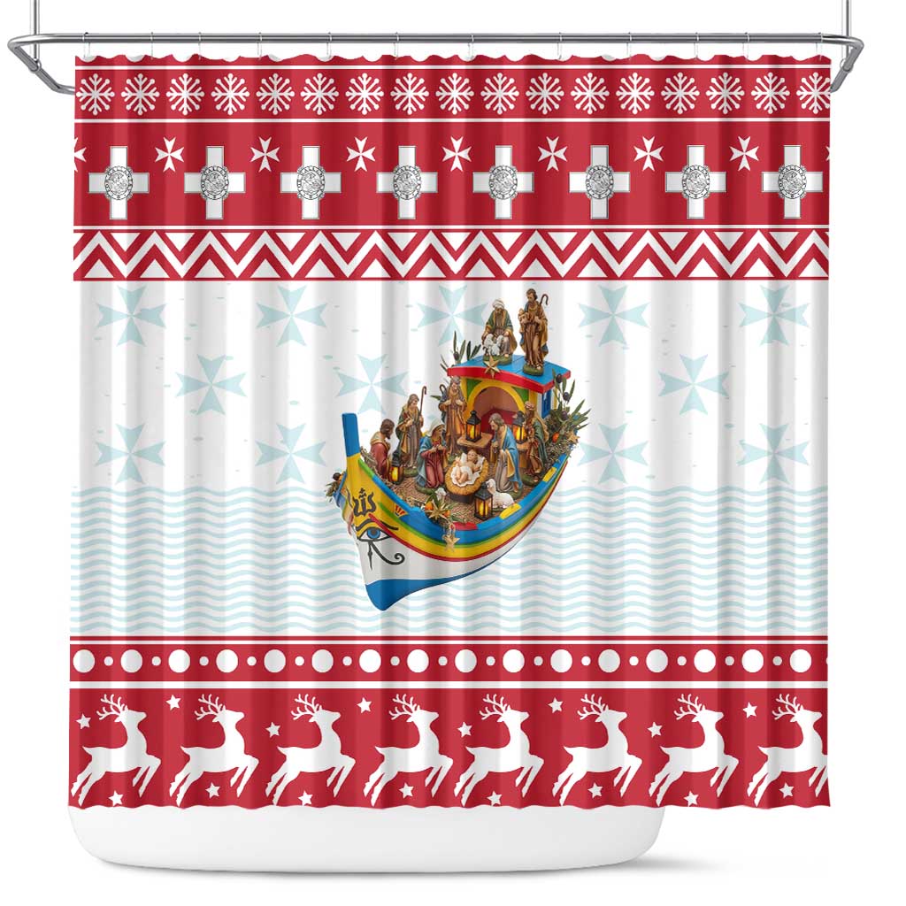 Malta Christmas Shower Curtain Presepju Nativity Scene on Luzzu Boat - Wonder Print Shop