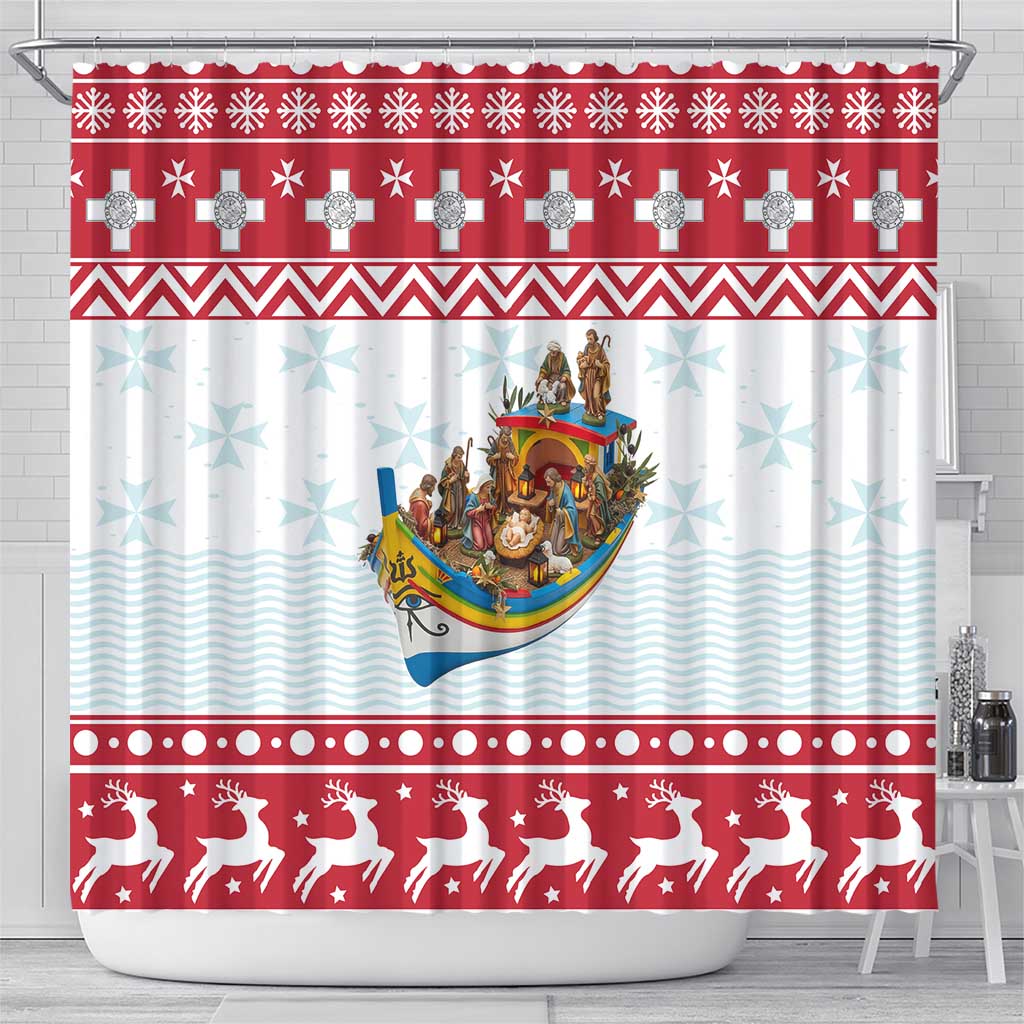 Malta Christmas Shower Curtain Presepju Nativity Scene on Luzzu Boat - Wonder Print Shop