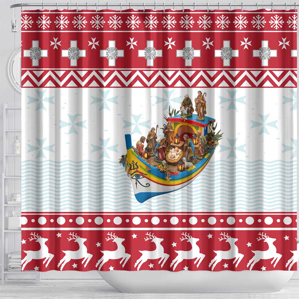 Malta Christmas Shower Curtain Presepju Nativity Scene on Luzzu Boat - Wonder Print Shop