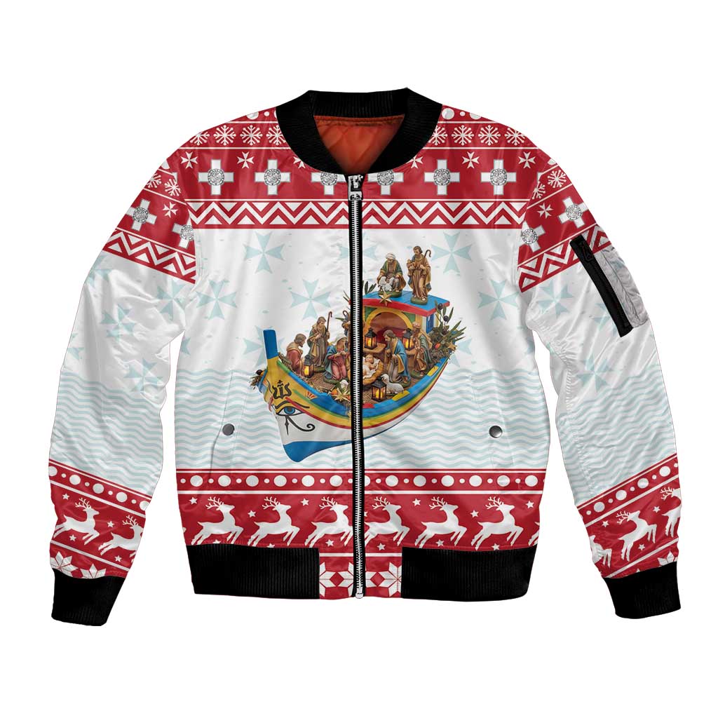 Malta Christmas Sleeve Zip Bomber Jacket Presepju Nativity Scene on Luzzu Boat - Wonder Print Shop