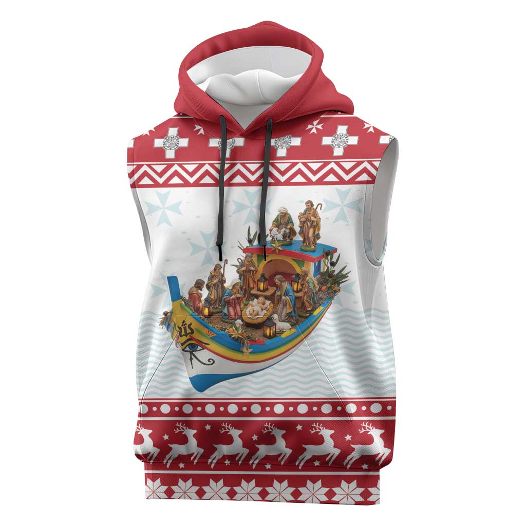 Malta Christmas Sleeveless Hoodie Presepju Nativity Scene on Luzzu Boat - Wonder Print Shop