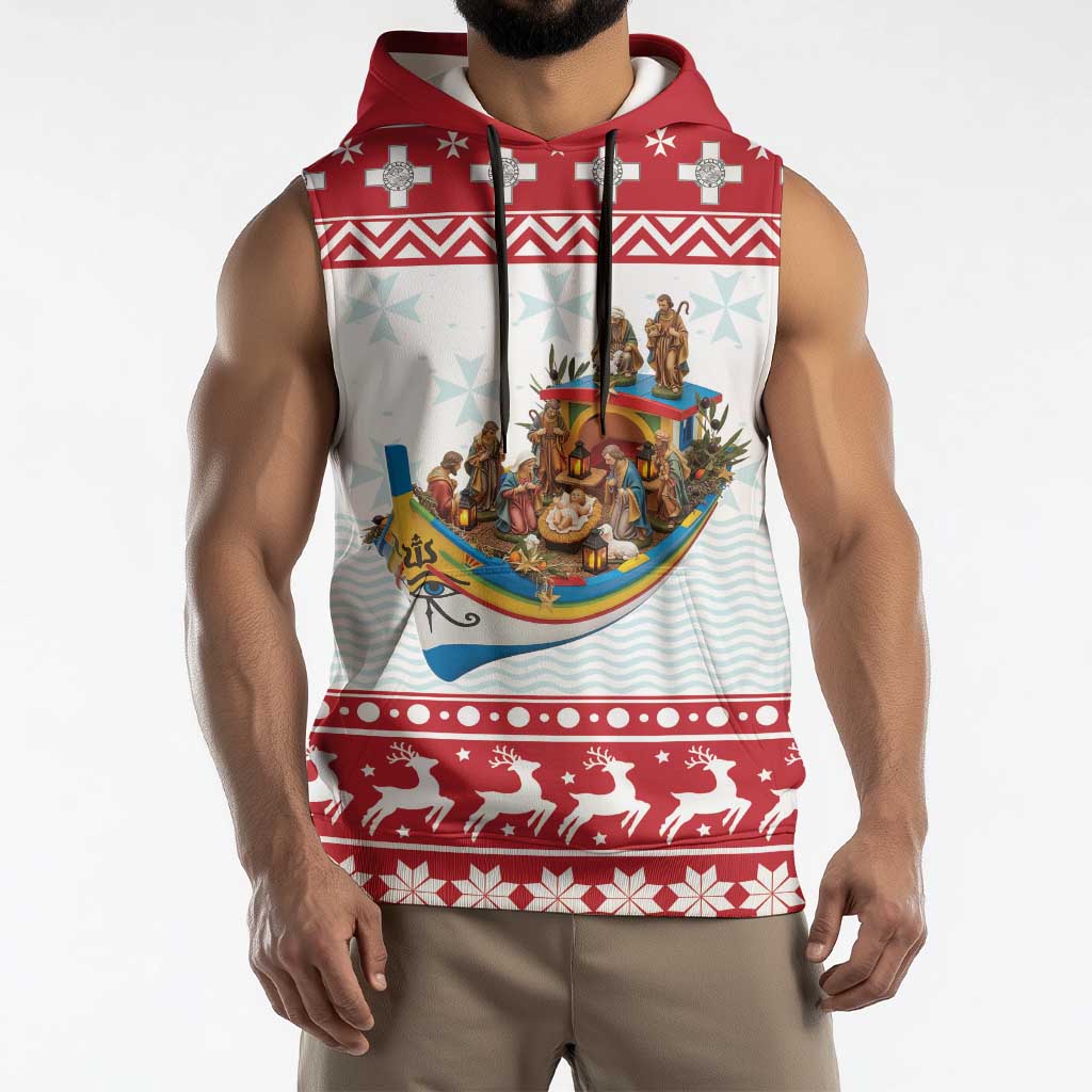 Malta Christmas Sleeveless Hoodie Presepju Nativity Scene on Luzzu Boat - Wonder Print Shop