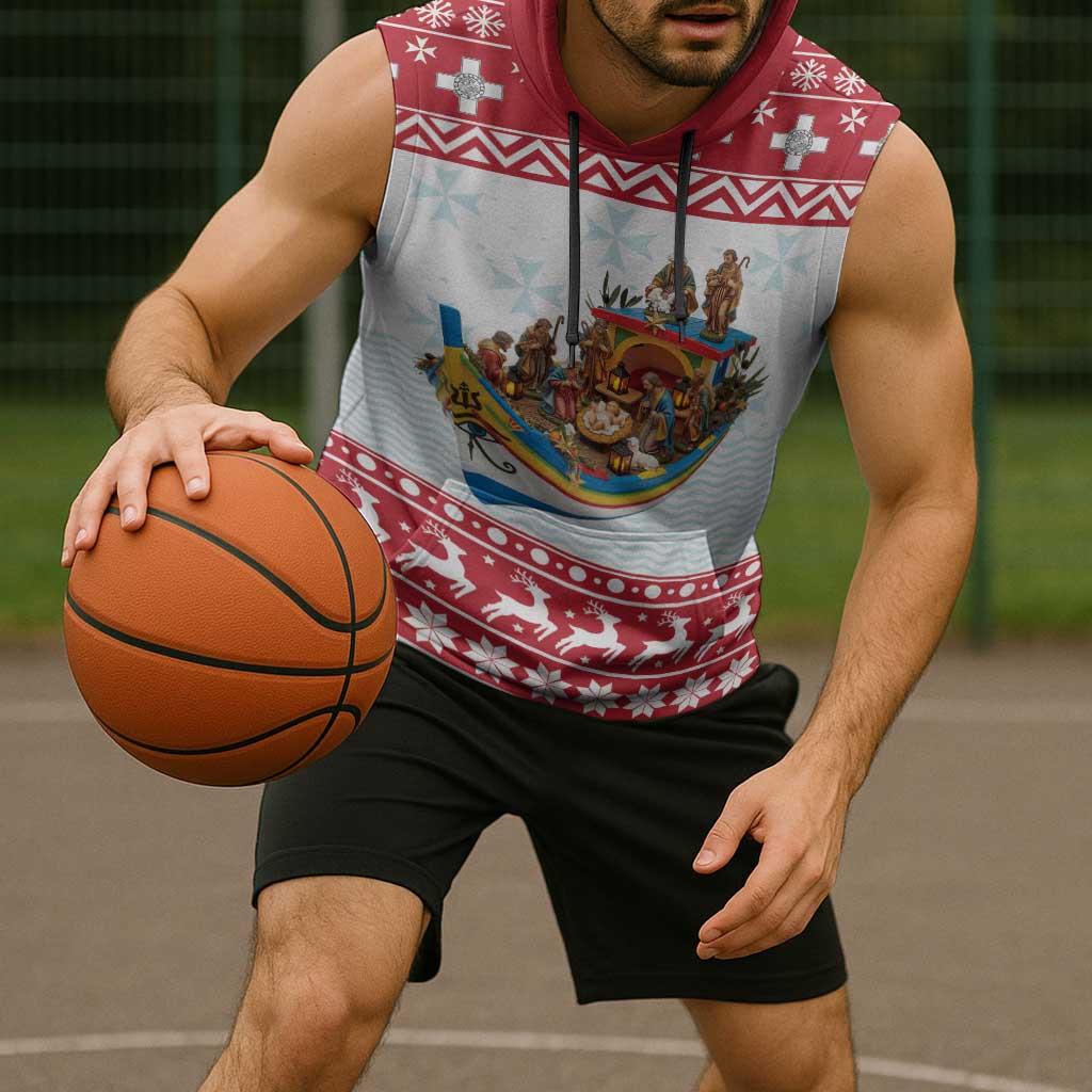 Malta Christmas Sleeveless Hoodie Presepju Nativity Scene on Luzzu Boat - Wonder Print Shop