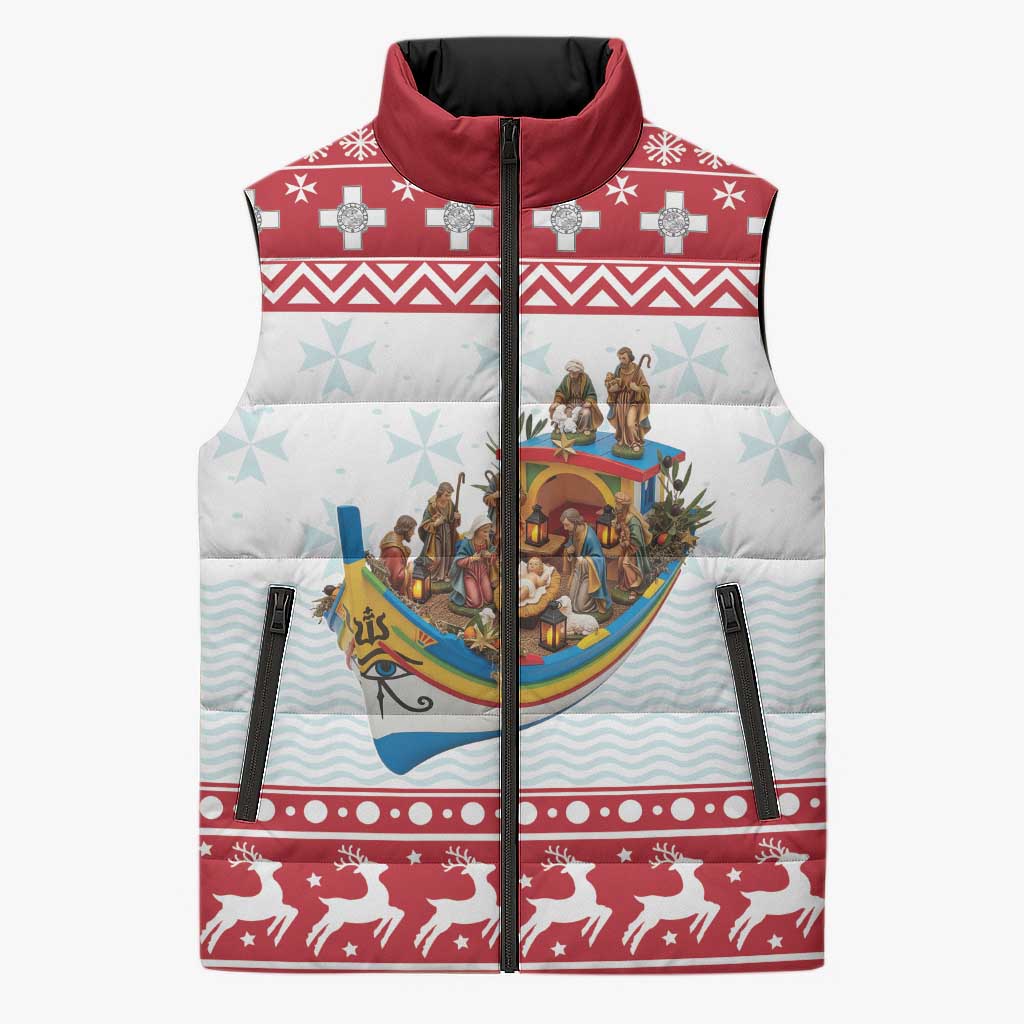 Malta Christmas Sleeveless Puffer Jacket Presepju Nativity Scene on Luzzu Boat - Wonder Print Shop