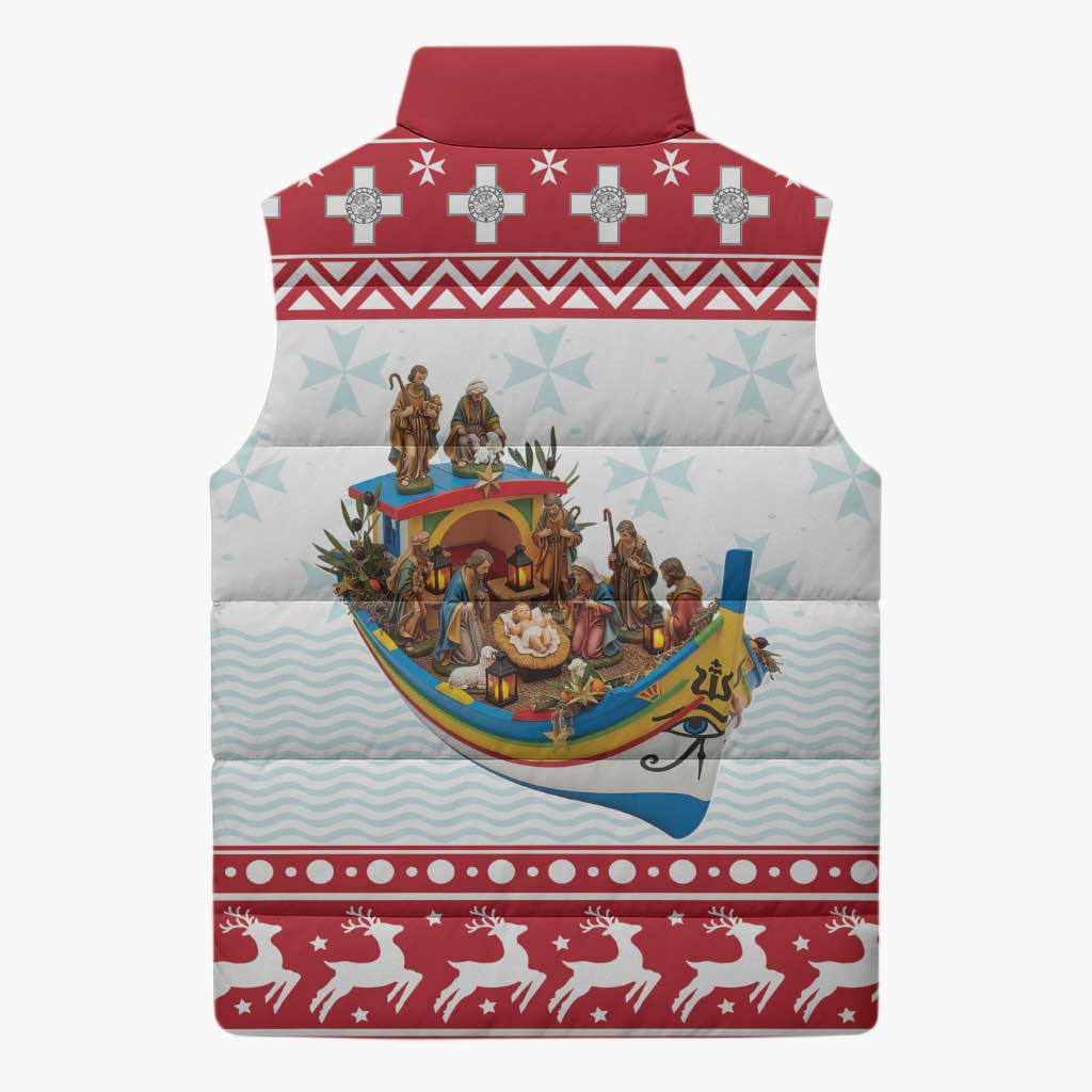 Malta Christmas Sleeveless Puffer Jacket Presepju Nativity Scene on Luzzu Boat - Wonder Print Shop