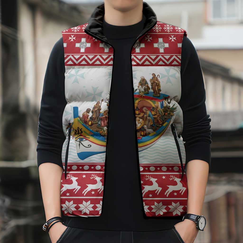 Malta Christmas Sleeveless Puffer Jacket Presepju Nativity Scene on Luzzu Boat - Wonder Print Shop