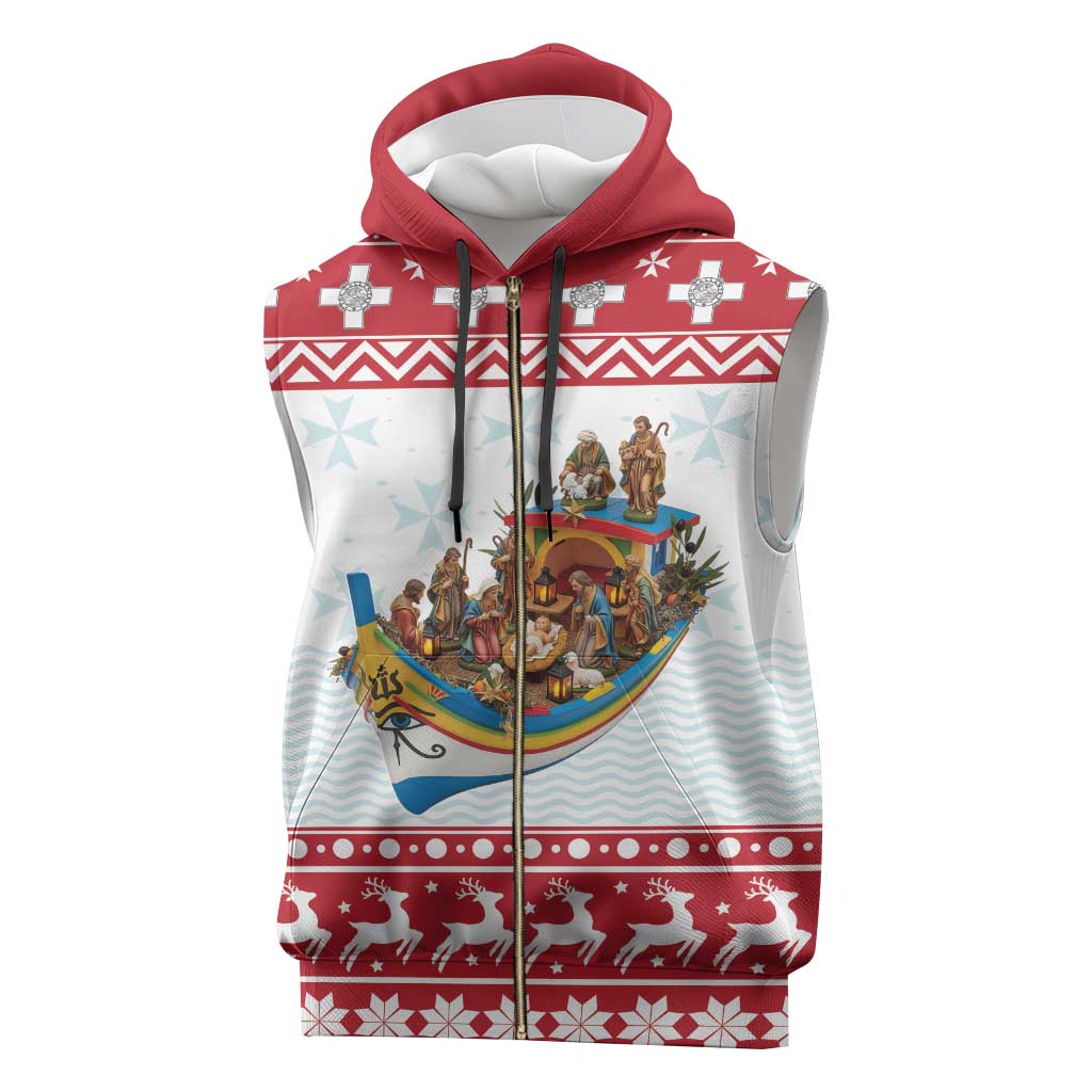 Malta Christmas Sleeveless Zip Hoodie Presepju Nativity Scene on Luzzu Boat - Wonder Print Shop