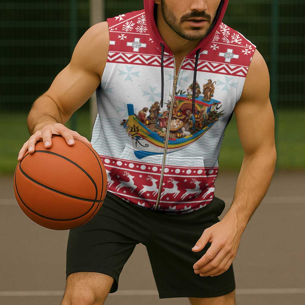 Malta Christmas Sleeveless Zip Hoodie Presepju Nativity Scene on Luzzu Boat - Wonder Print Shop