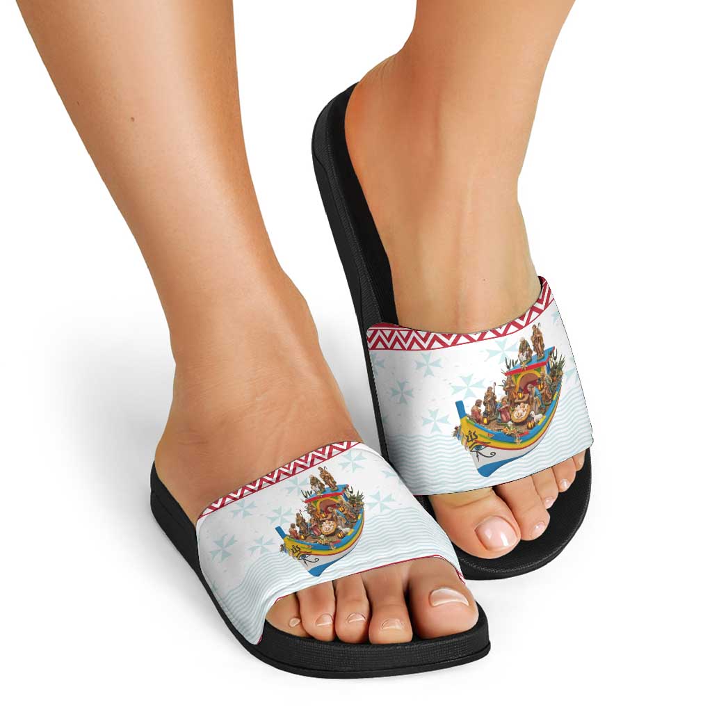 Malta Christmas Slide Sandals Presepju Nativity Scene on Luzzu Boat - Wonder Print Shop